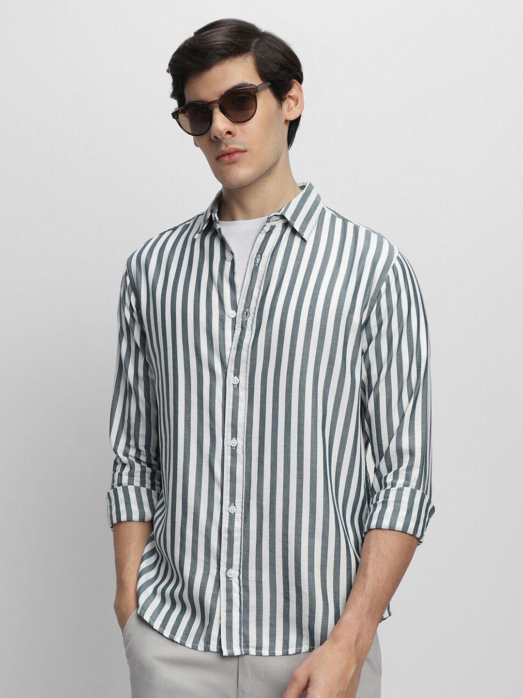 dennis lingo vertical striped pure cotton casual shirt