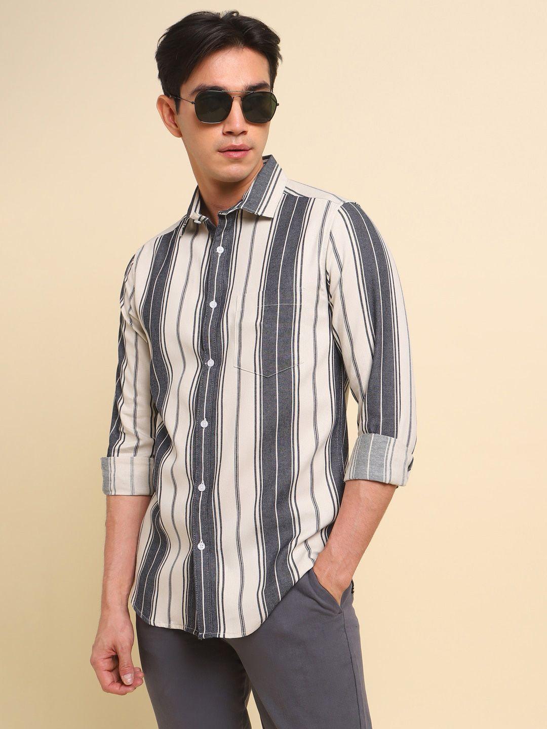 dennis lingo vertical striped pure cotton slim fit casual shirt