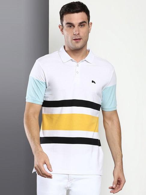 dennis lingo white cotton slim fit striped polo t-shirt