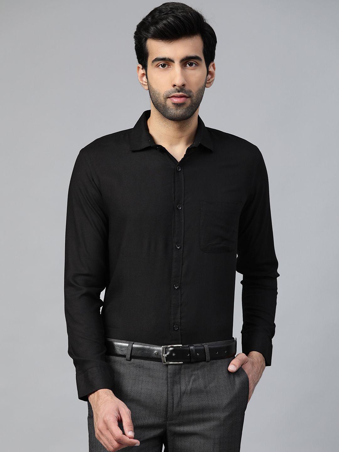 dennison men black smart slim fit solid formal wrinkle free shirt