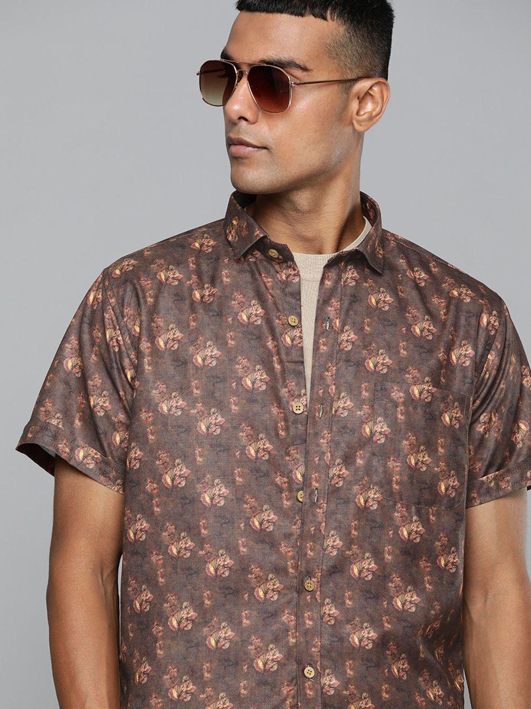 dennison men brown comfort fit floral print casual shirt