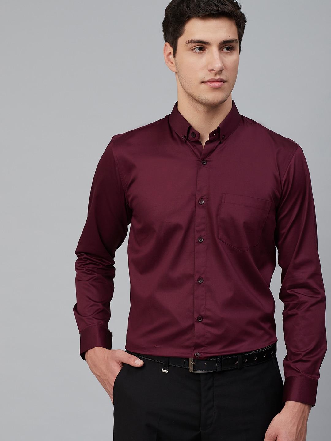 dennison men burgundy twill comfort regular fit solid formal shirt