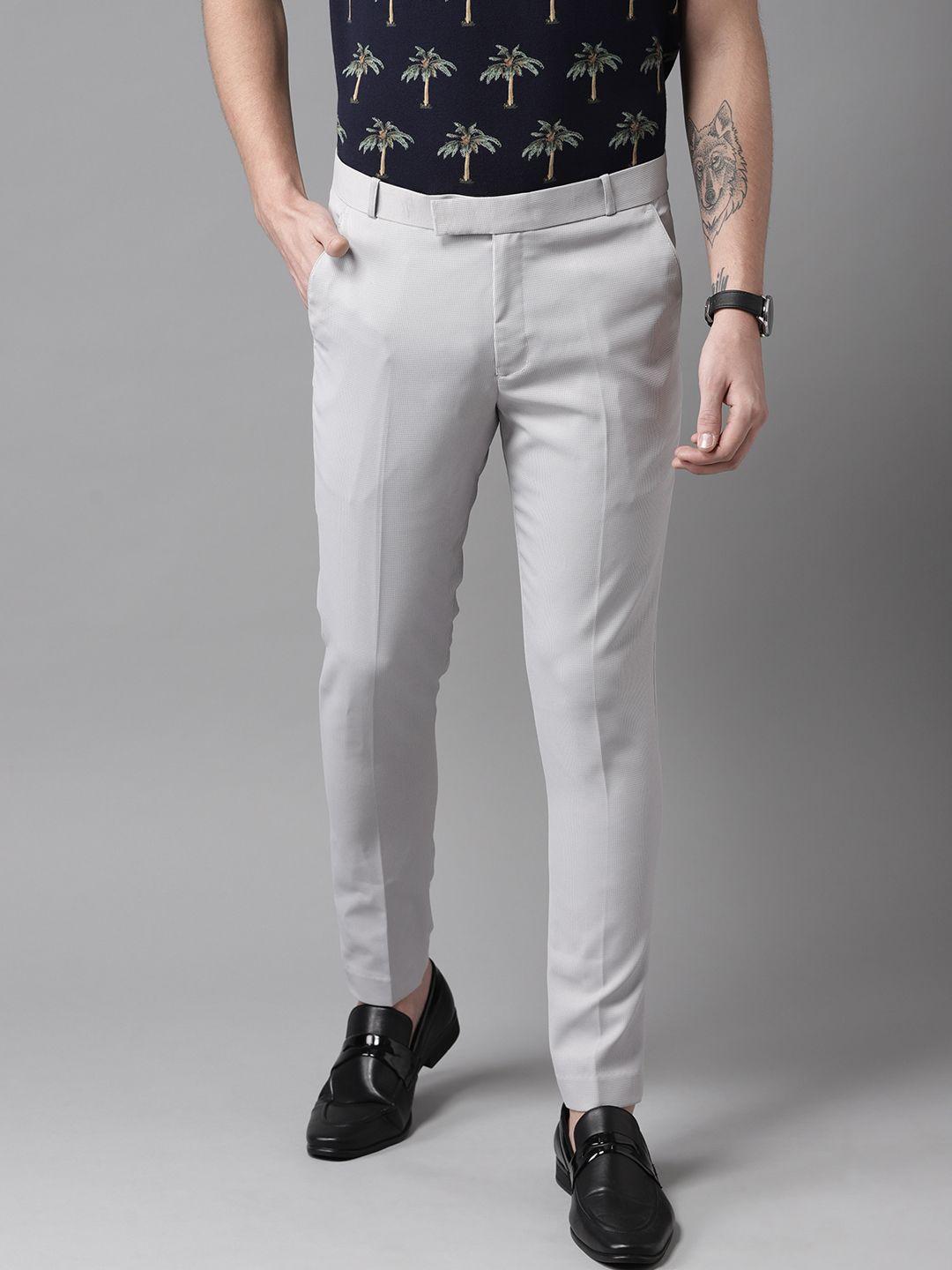 dennison men grey smart tapered fit textured regular trousers