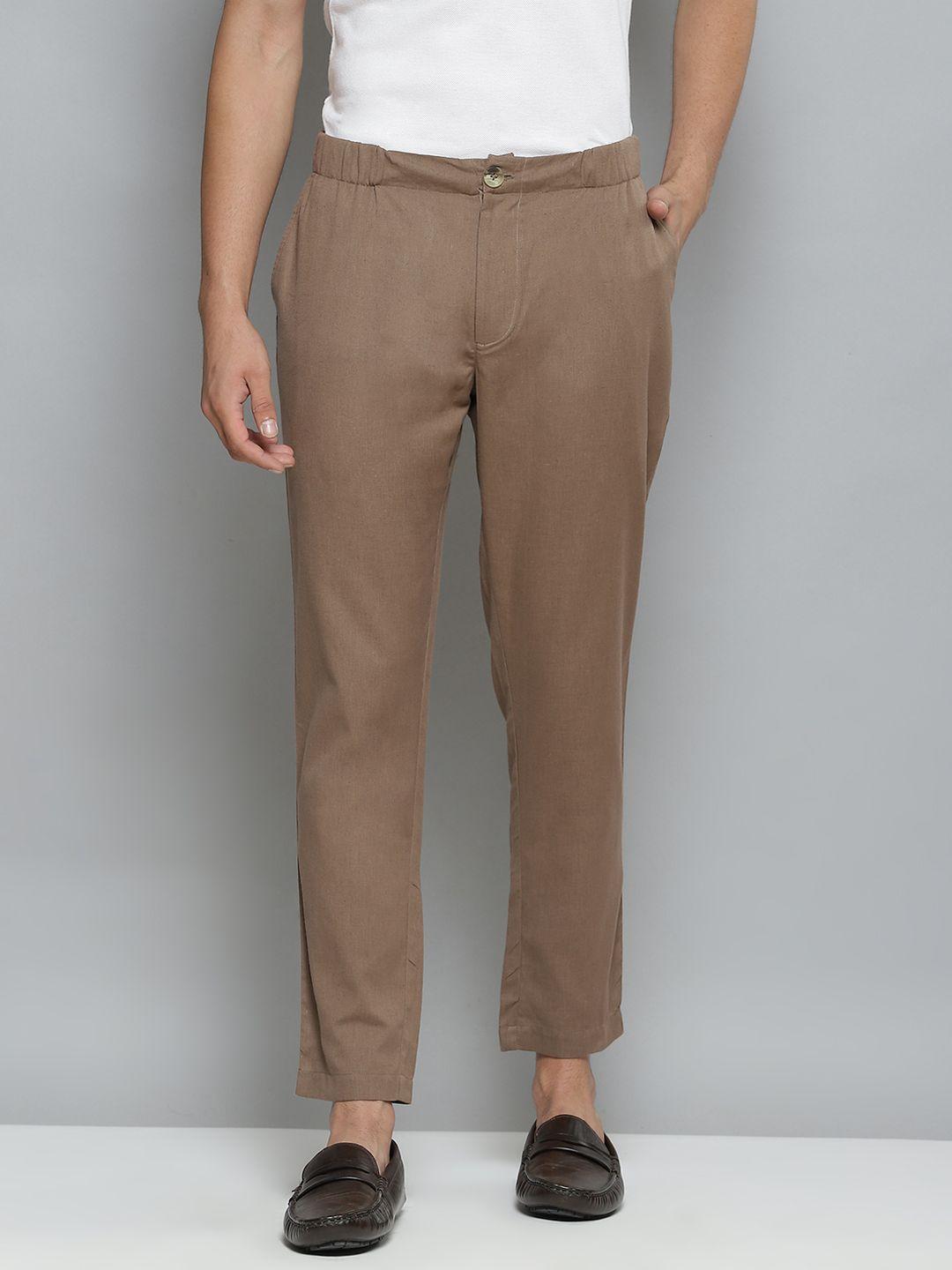 dennison men taupe relaxed tapered fit easy wash trousers