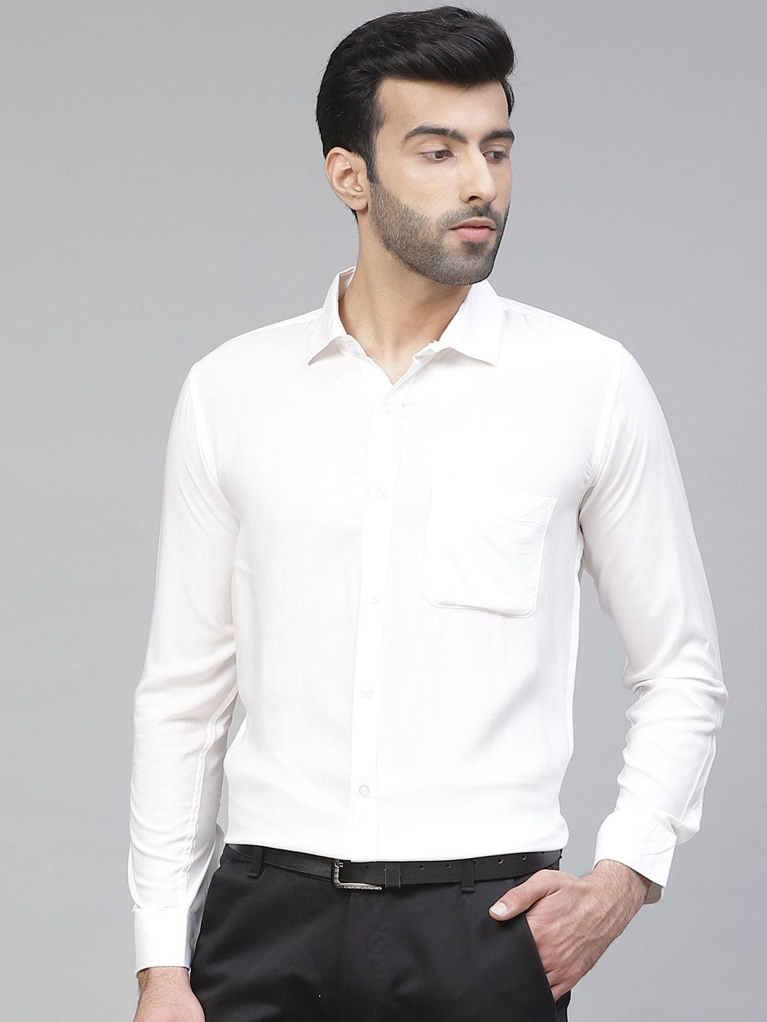 dennison men white smart slim fit solid wrinkle free formal shirt
