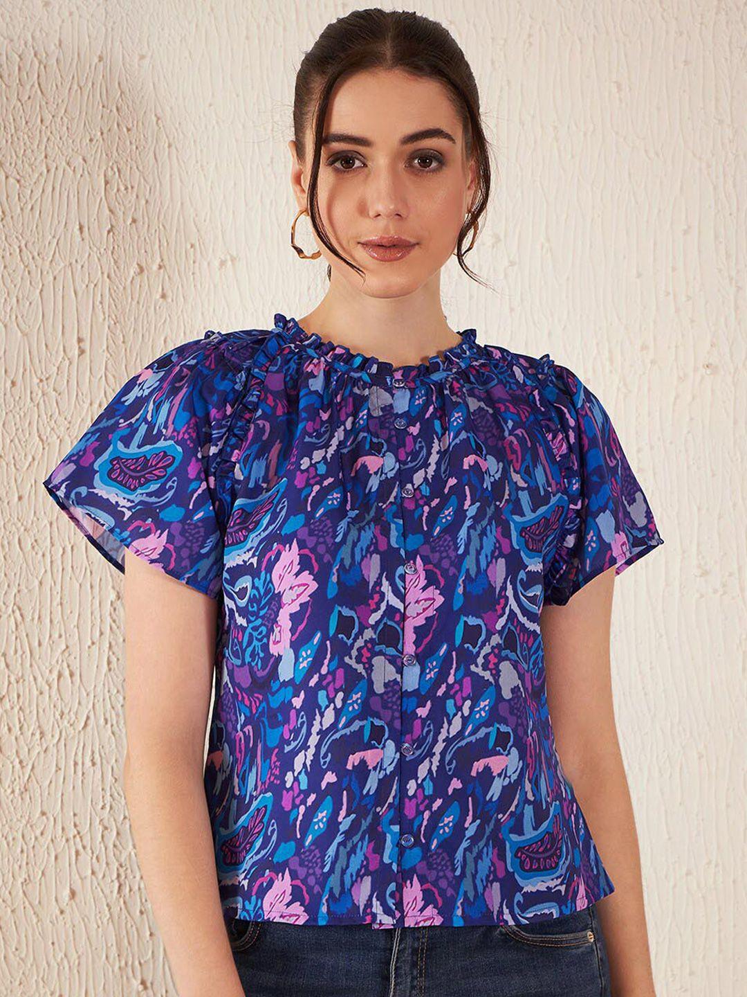 dennison abstract printed puff sleeves top