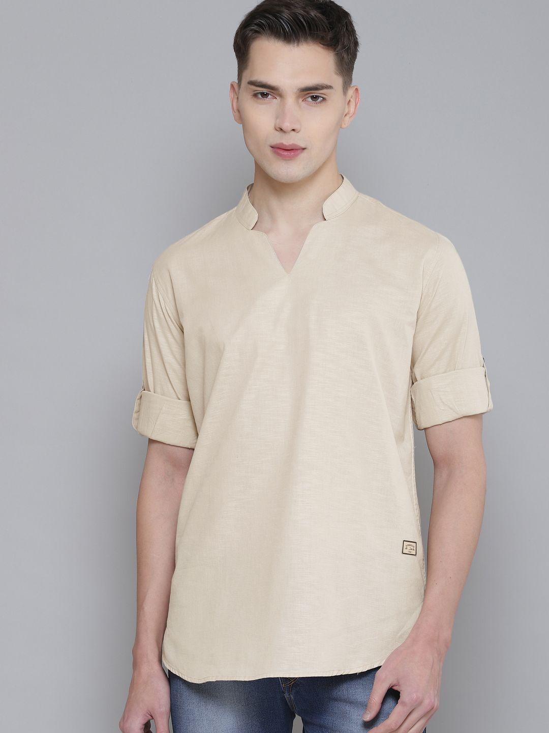 dennison men beige comfort fit kurta