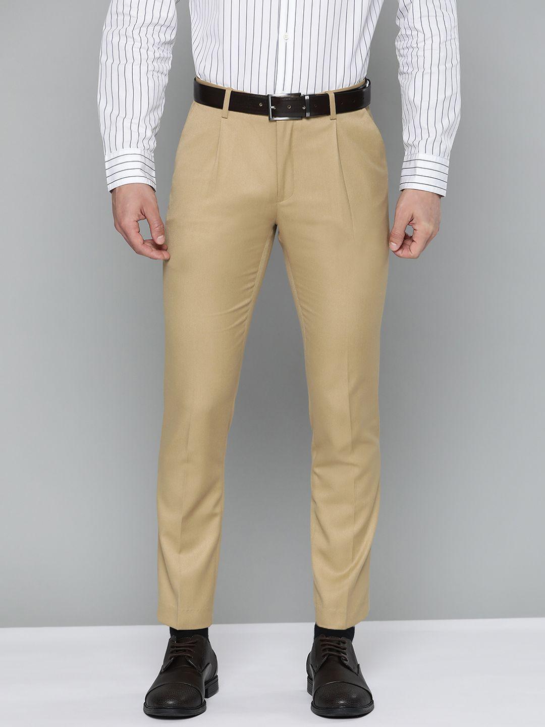 dennison men beige smart tapered fit pleated trousers