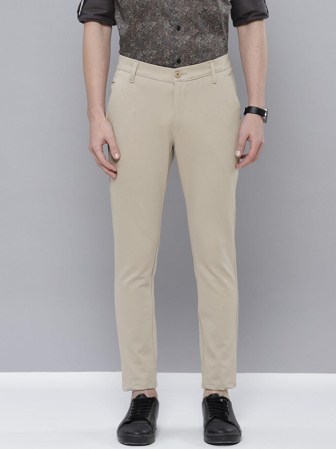 dennison men beige smart tapered fit wrinkle free trousers