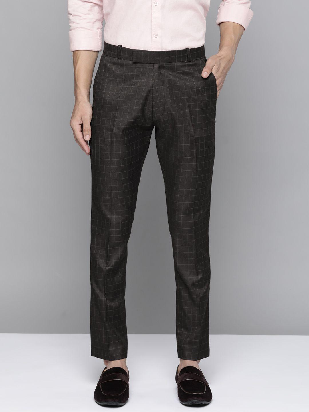 dennison men black checked smart tapered fit trousers