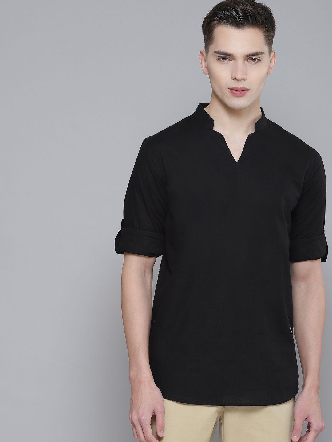 dennison men black comfort fit kurta