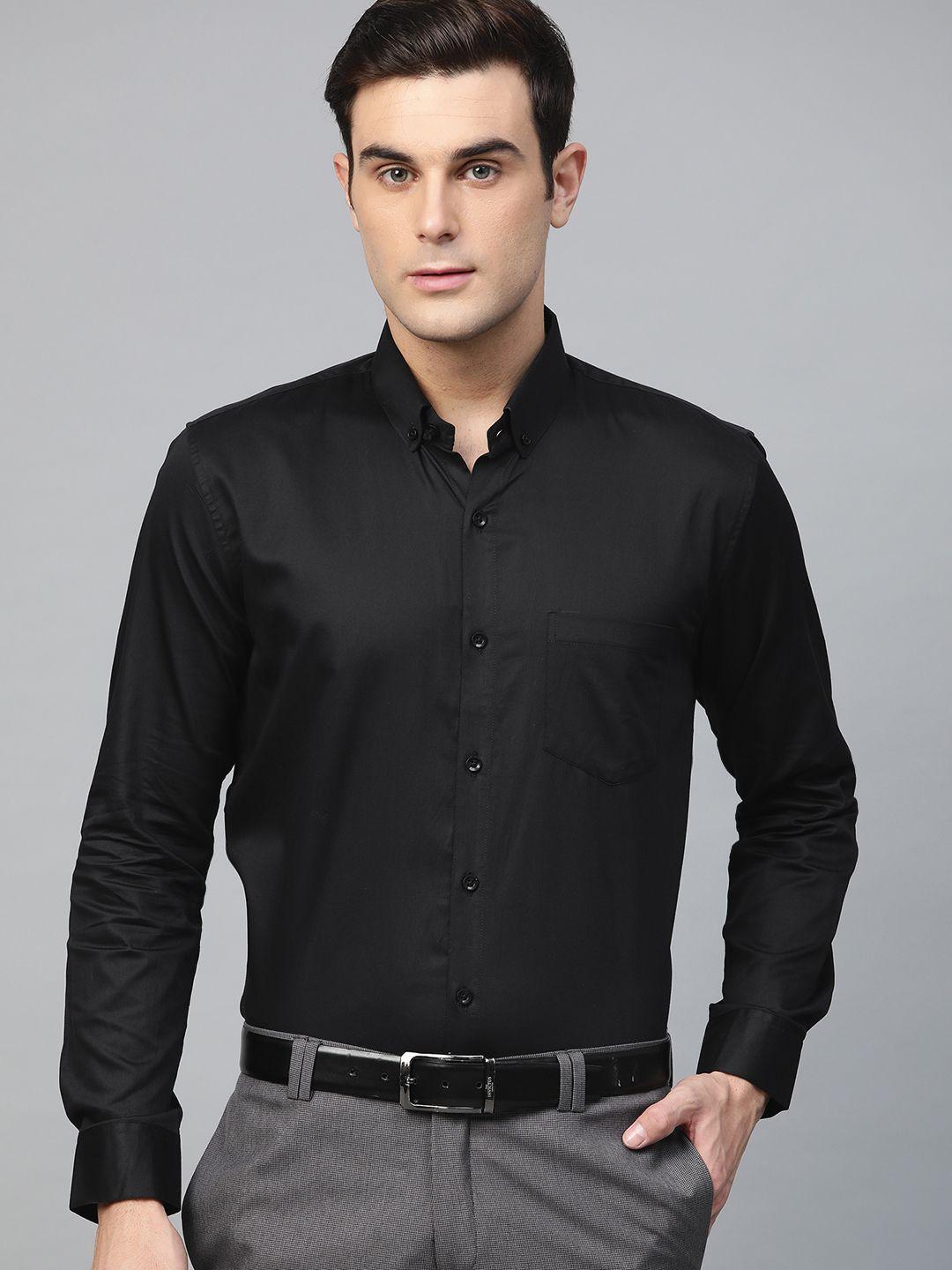 dennison men black comfort regular fit solid formal shirt