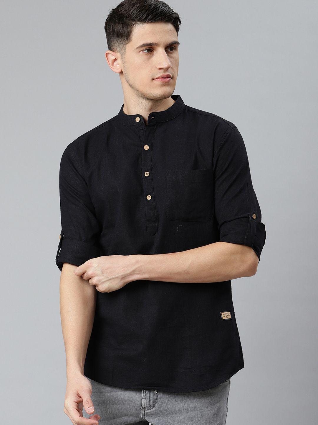 dennison men black cotton kurta