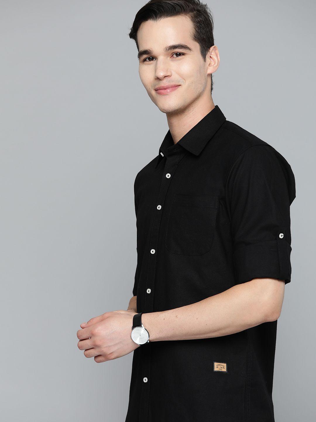 dennison men black smart slim fit casual shirt