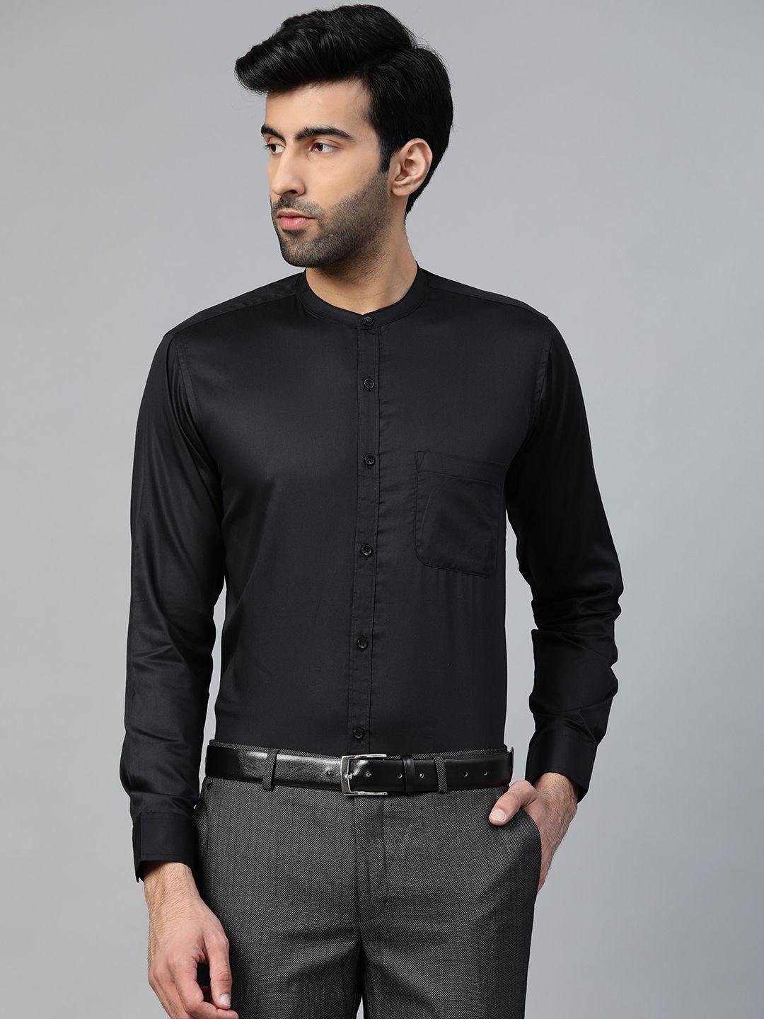 dennison men black smart slim fit solid twill formal shirt