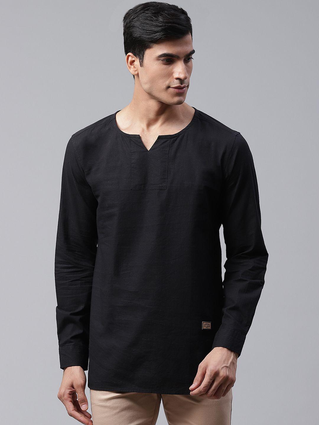 dennison men black solid straight kurta