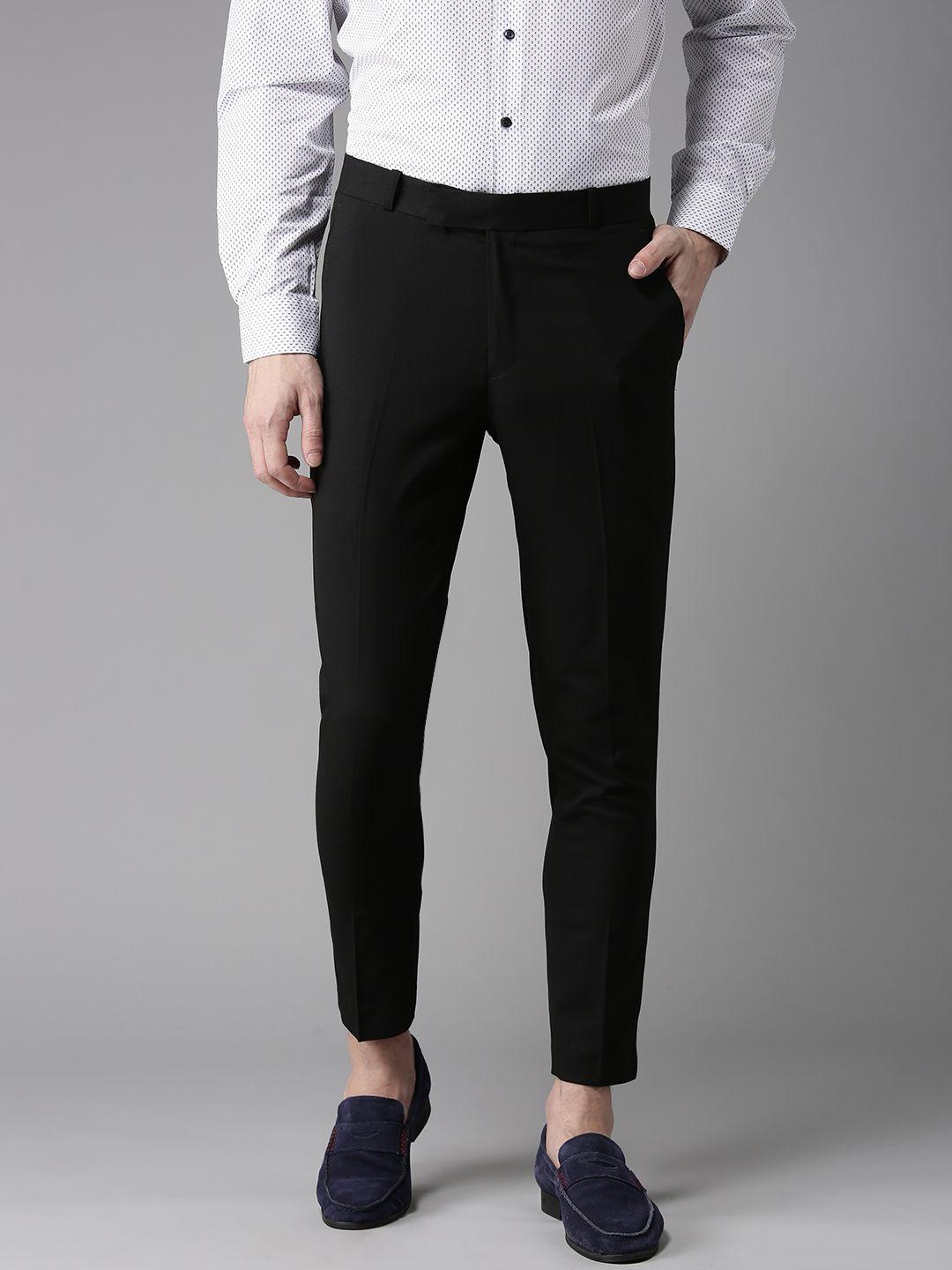 dennison men black tapered fit cropped trousers