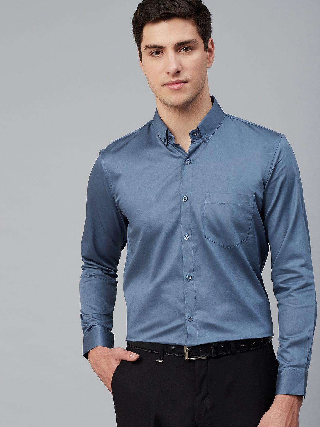 dennison men blue comfort regular fit solid formal shirt