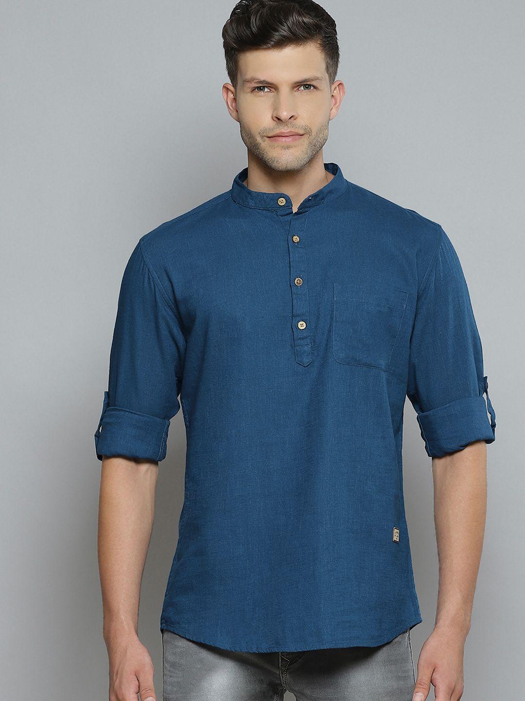 dennison men blue comfort slim fit short kurta