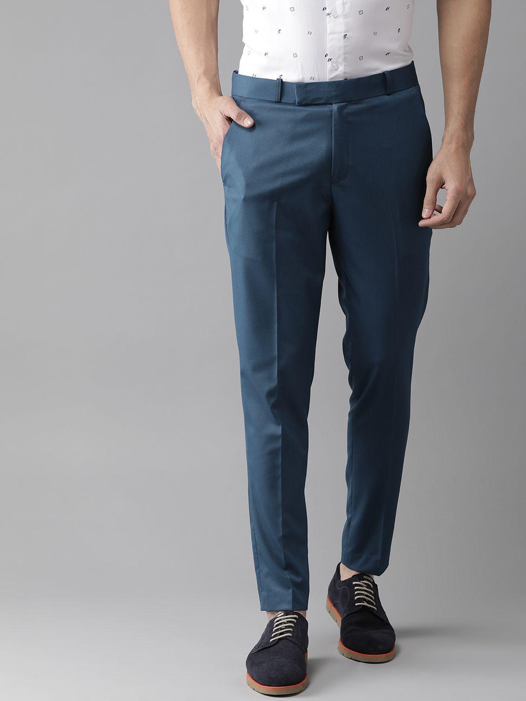 dennison men blue smart tapered fit smart casual trousers