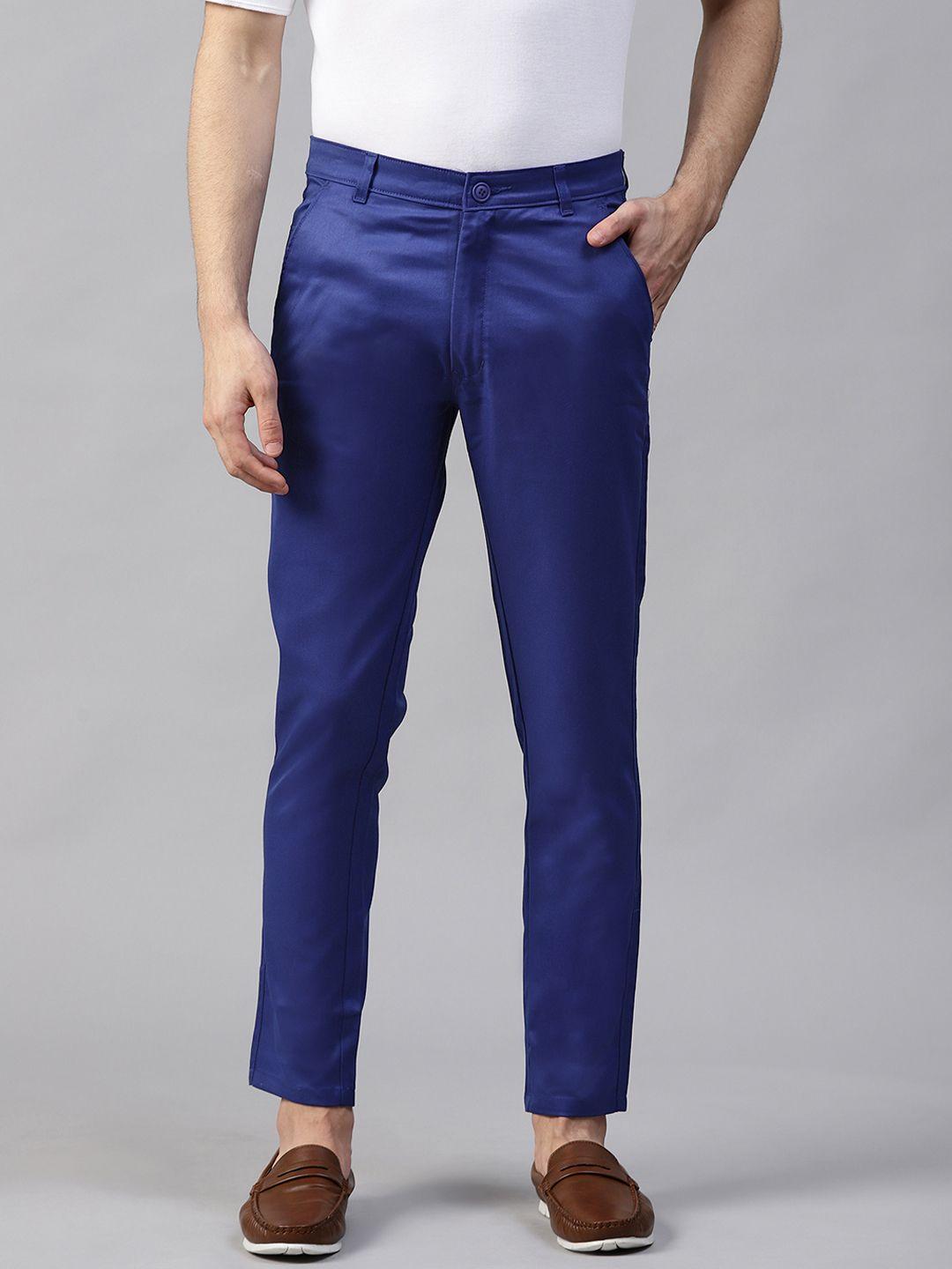 dennison men blue smart tapered fit solid chinos