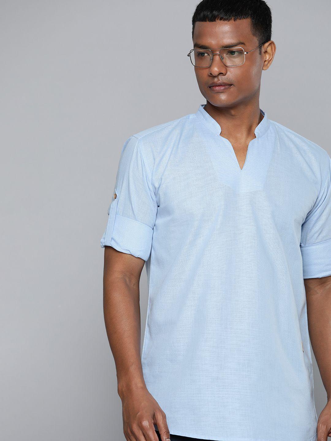 dennison men blue solid casual kurta