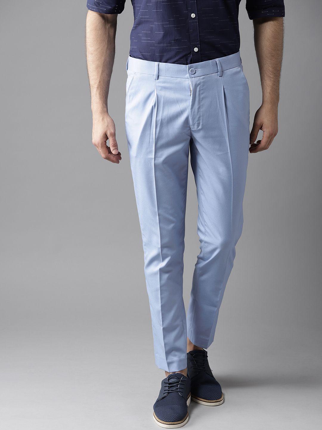 dennison men blue tapered fit solid trousers