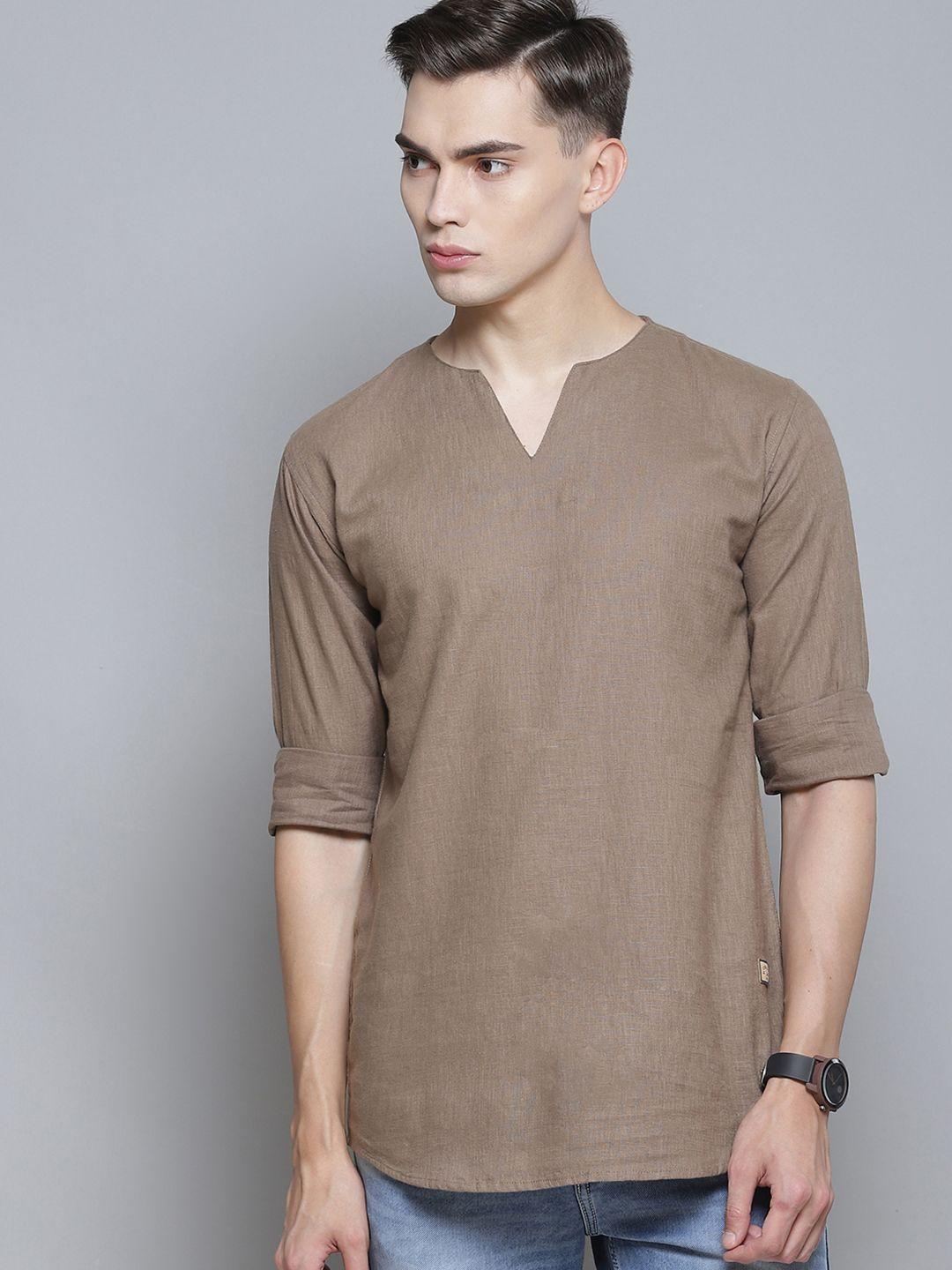 dennison men brown comfort slim fit short kurta