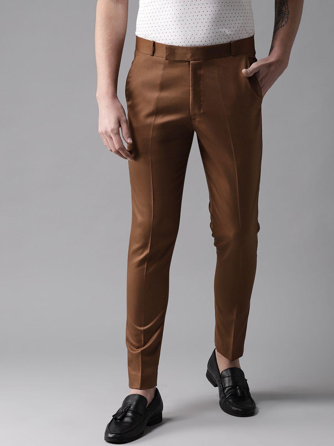 dennison men brown smart tapered fit trousers