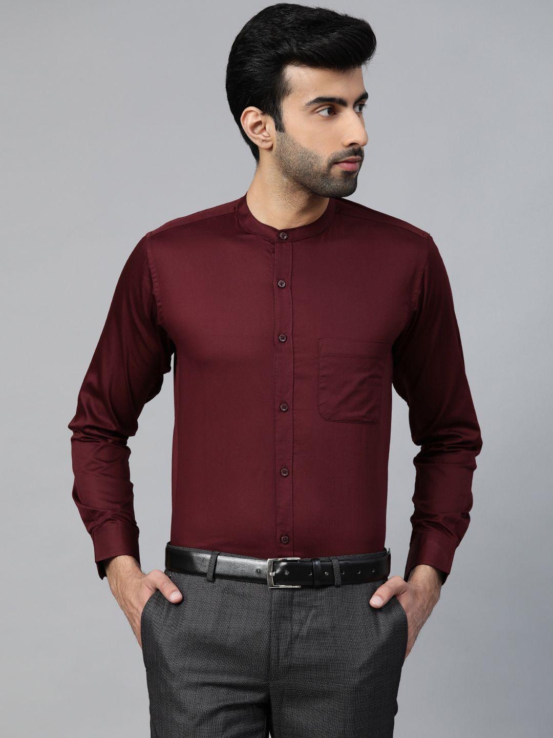 dennison men burgundy smart slim fit solid twill formal shirt