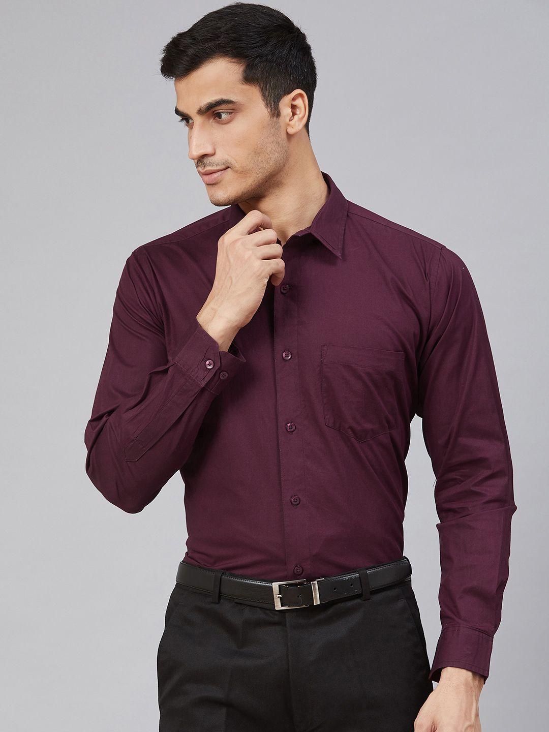 dennison men burgundy smart slim fit water & stain repellant solid formal shirt