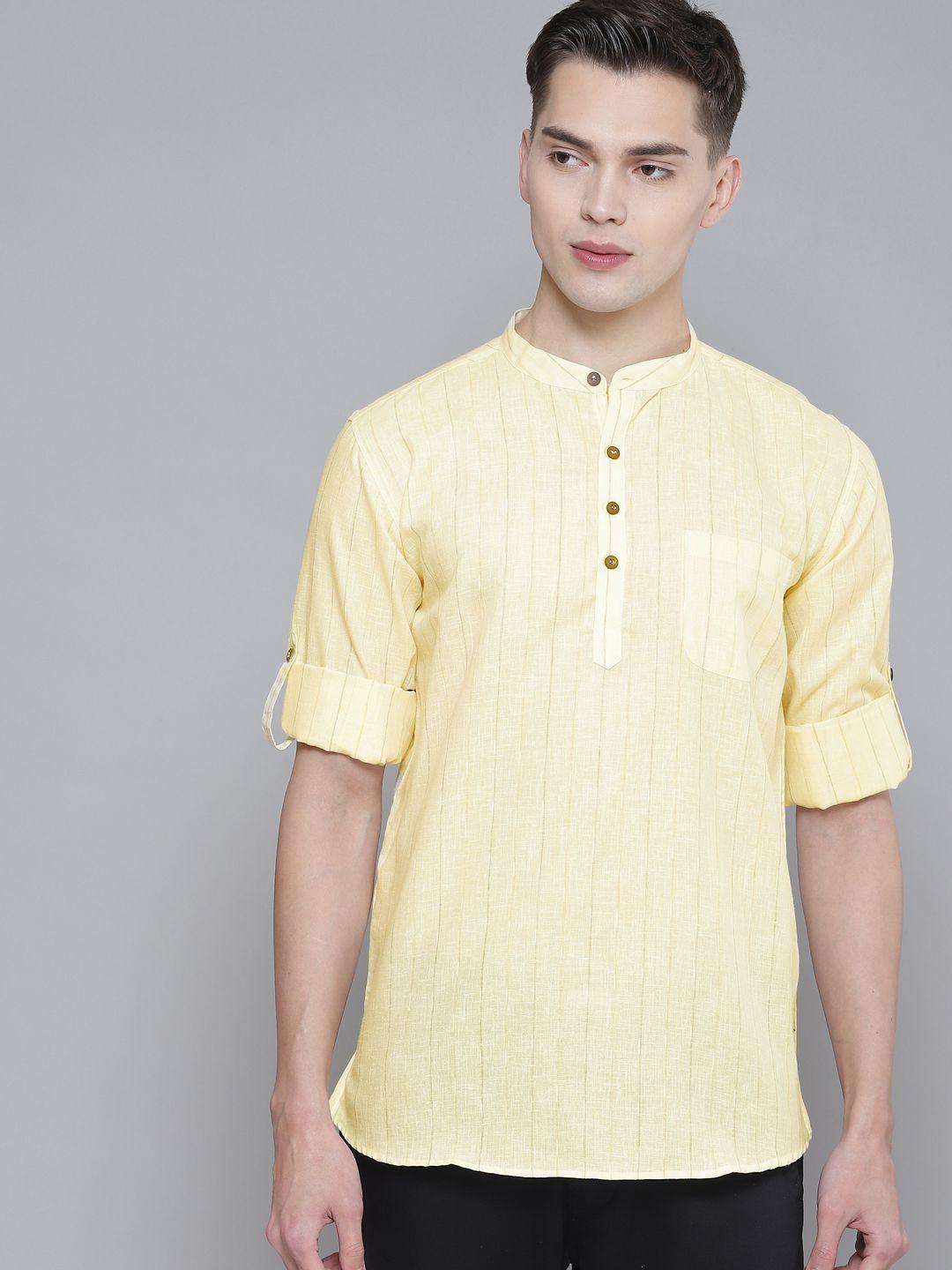 dennison men cream-coloured checked pastels kurta