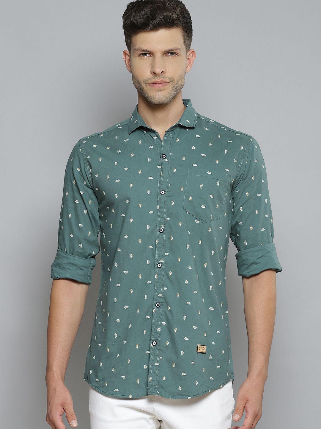 dennison men green smart slim fit opaque printed casual shirt