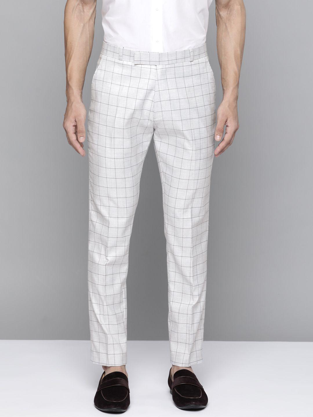 dennison men grey checked smart tapered fit trousers