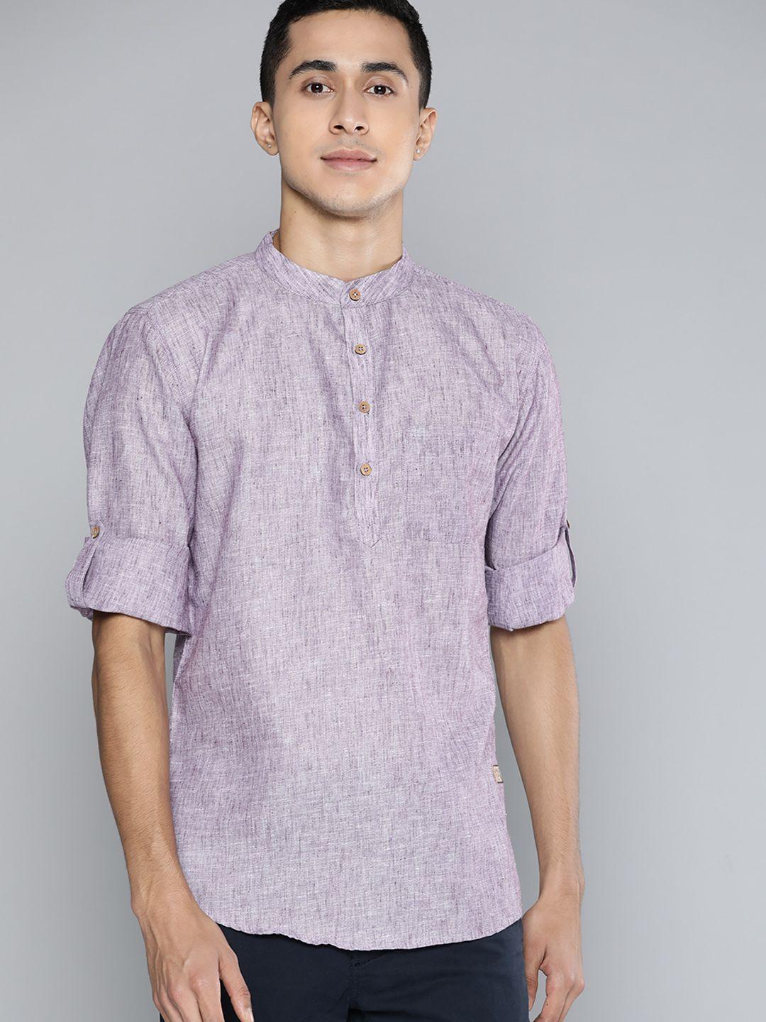 dennison men lavender melange effect comfort slim fit straight short kurta