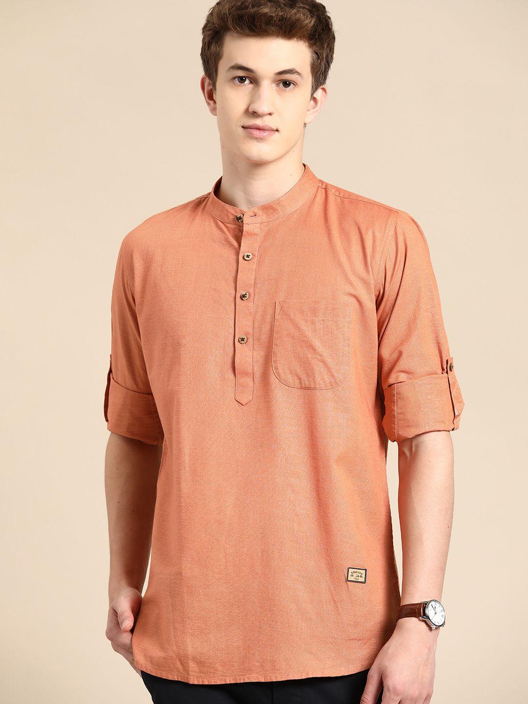 dennison men mandarin collar roll-up sleeves kurta