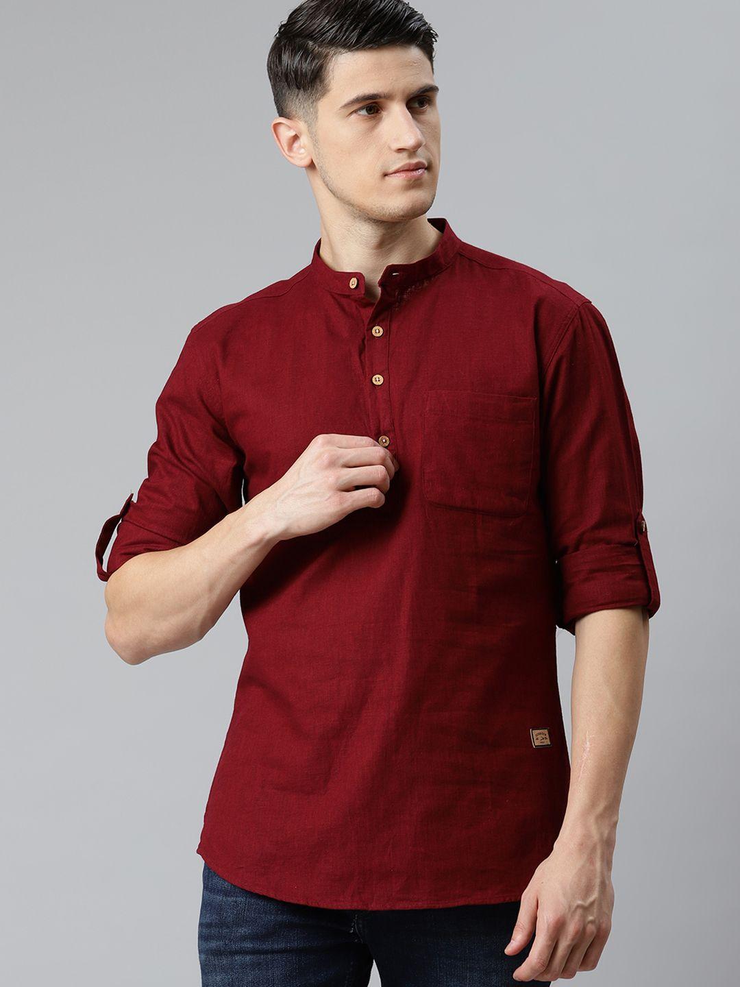 dennison men maroon pure cotton solid kurta