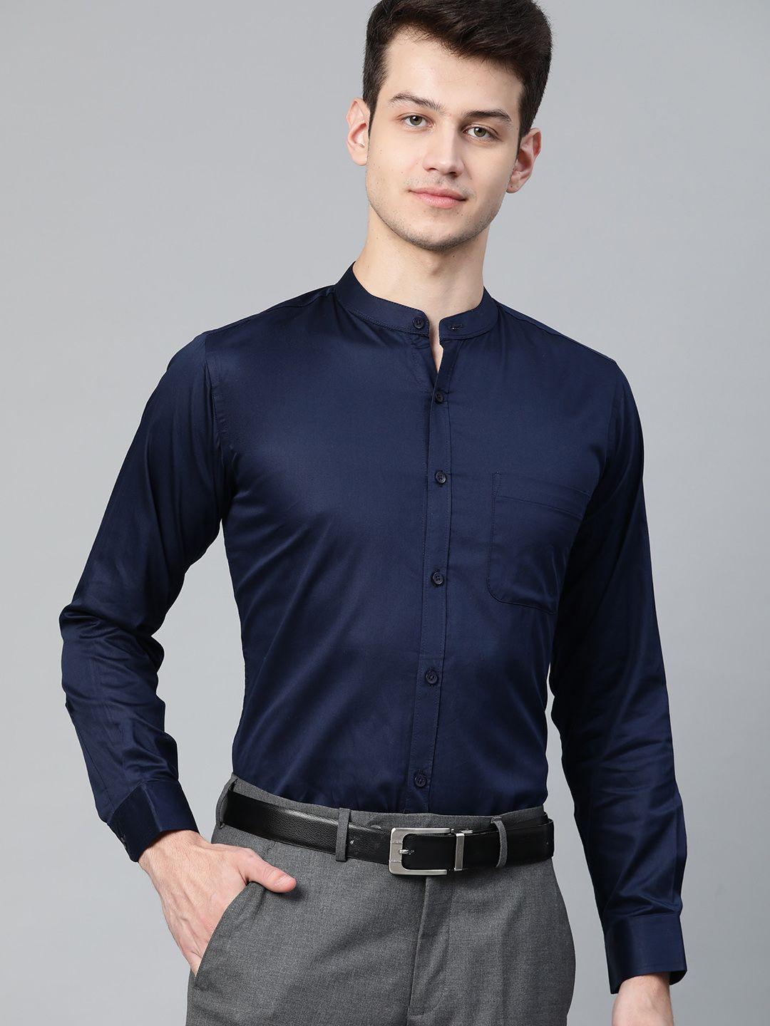 dennison men navy blue smart slim fit solid formal shirt