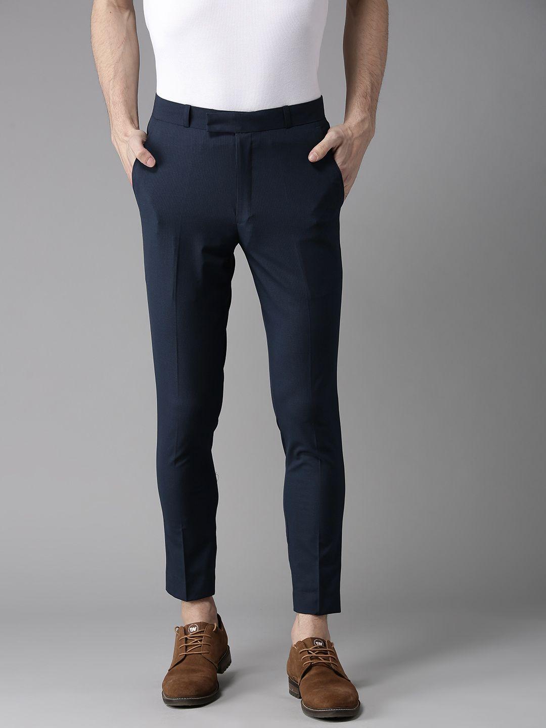 dennison men navy blue tapered fit trousers