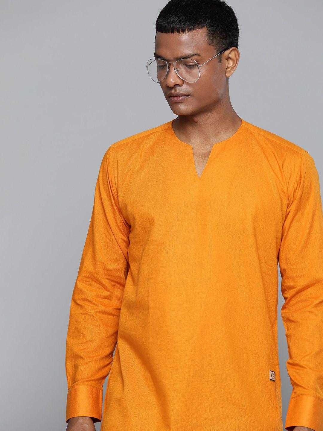 dennison men orange solid casual kurta