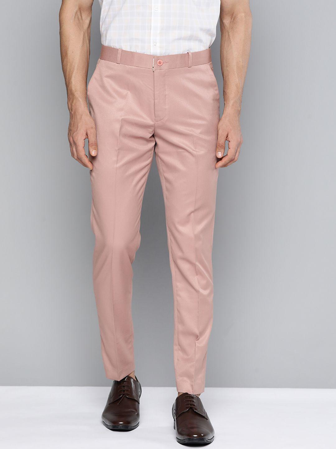 dennison men pink smart tapered fit easy wash trousers