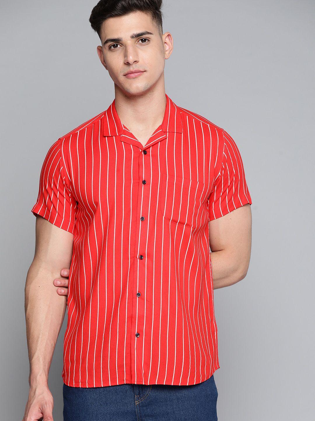 dennison men red striped smart slim fit casual shirt