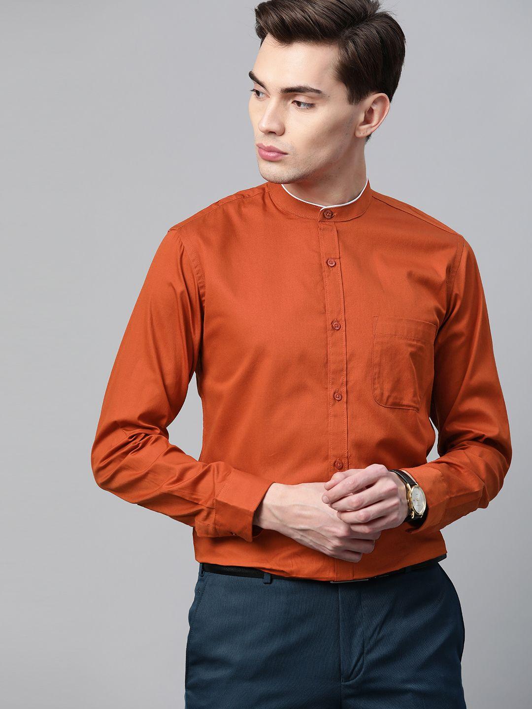 dennison men rust orange smart slim fit pure cotton formal shirt