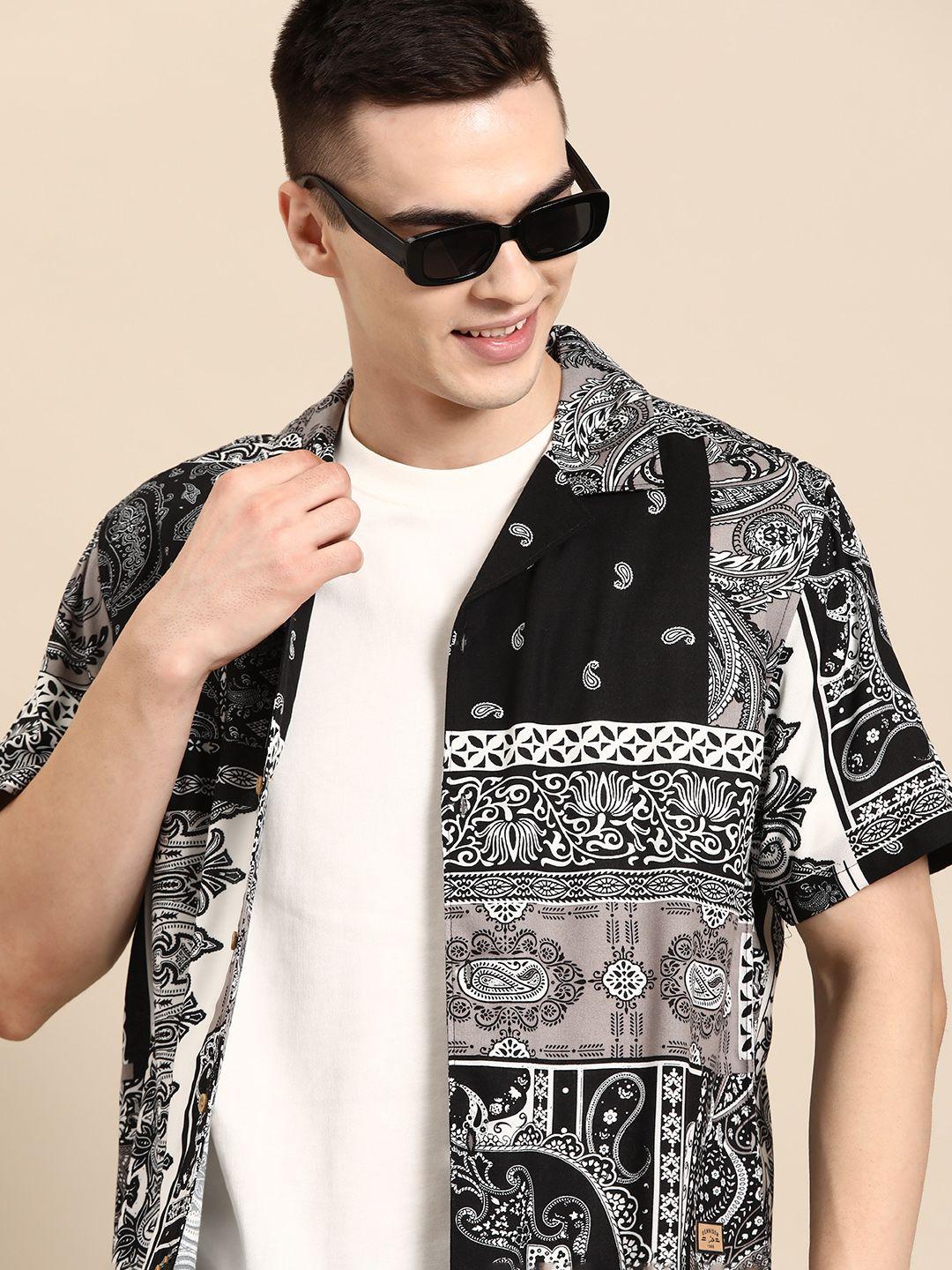 dennison men smart ethnic motifs printed cuban collar casual shirt