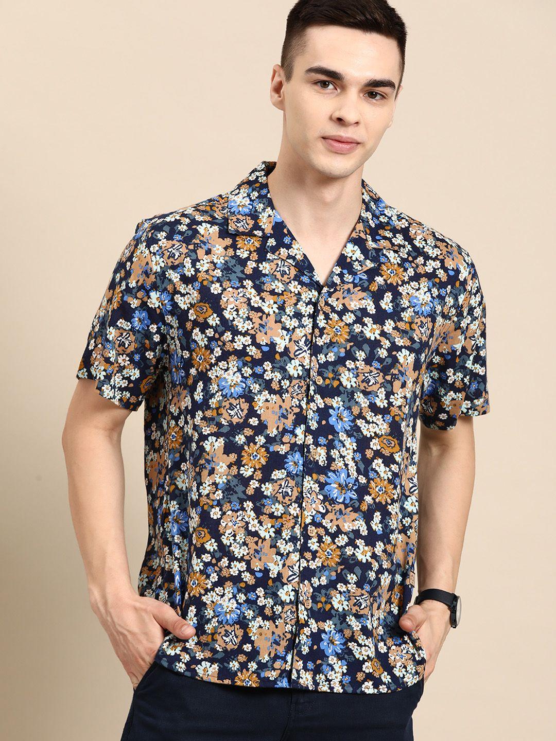 dennison men smart floral printed cuban collar  casual shirt