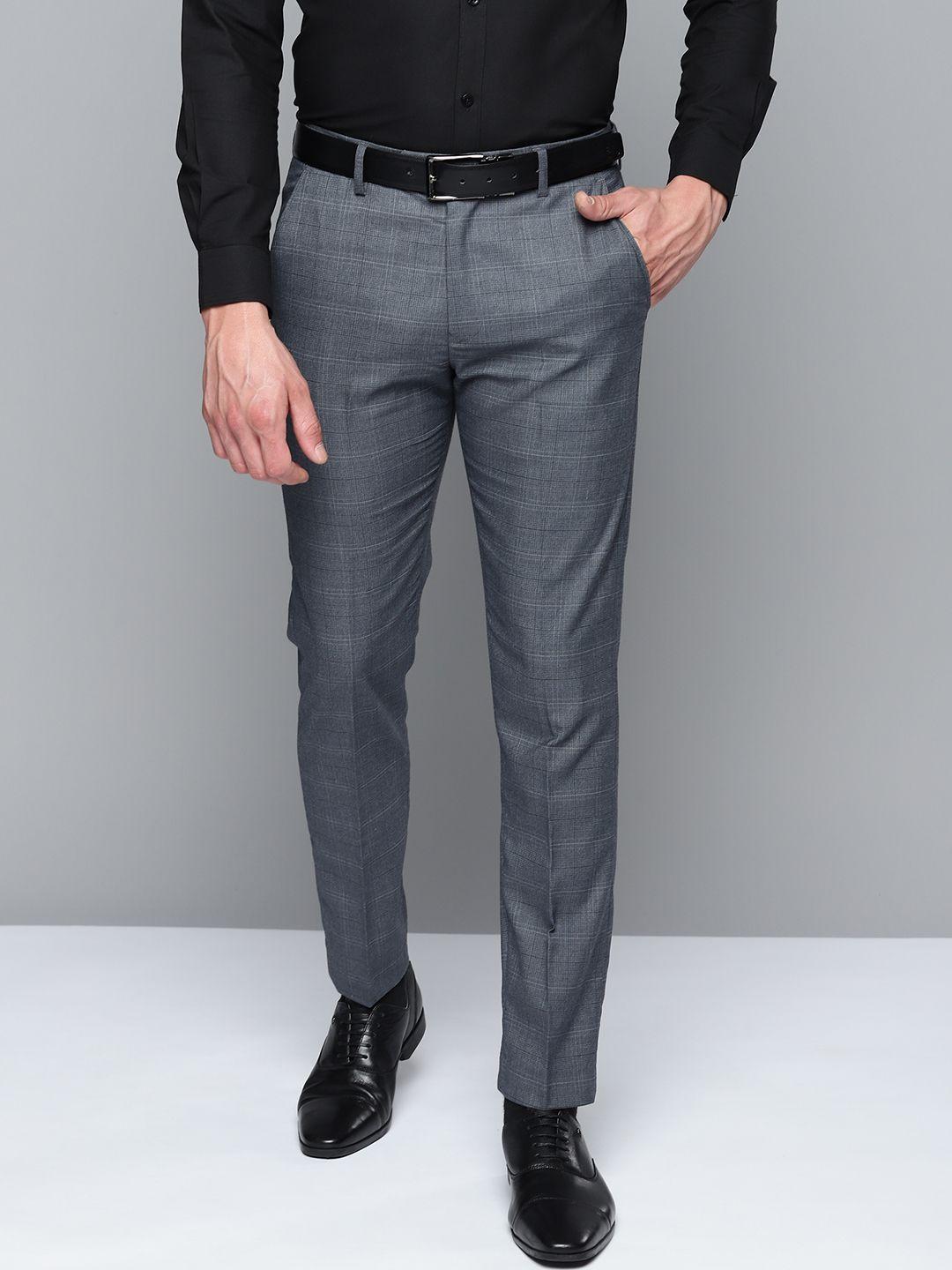 dennison men smart self design tapered fit formal trousers