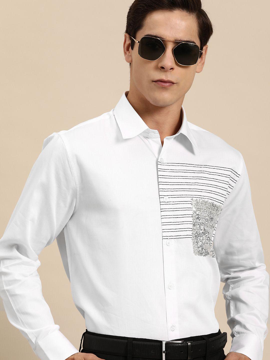 dennison men smart sequinned striped party shirt