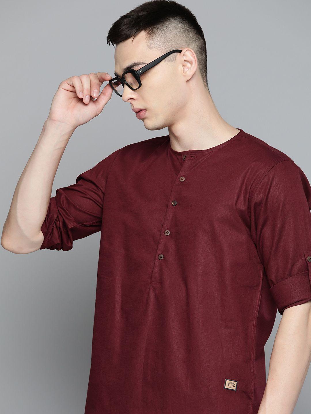 dennison men solid linen kurta