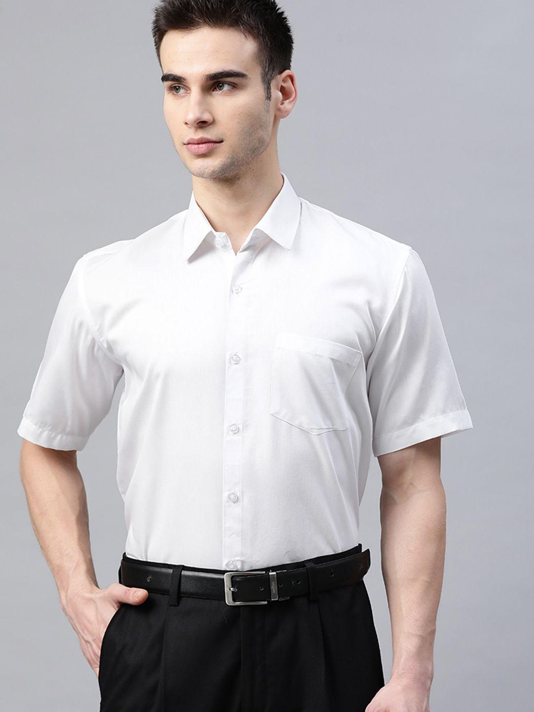 dennison men white smart slim fit solid pure cotton formal shirt