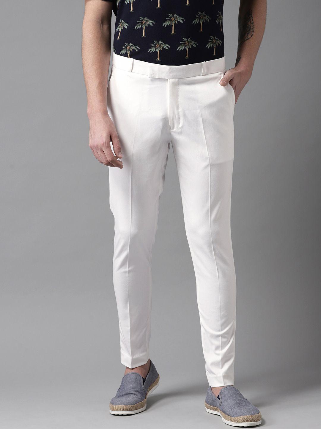 dennison men white smart tapered fit cropped trousers